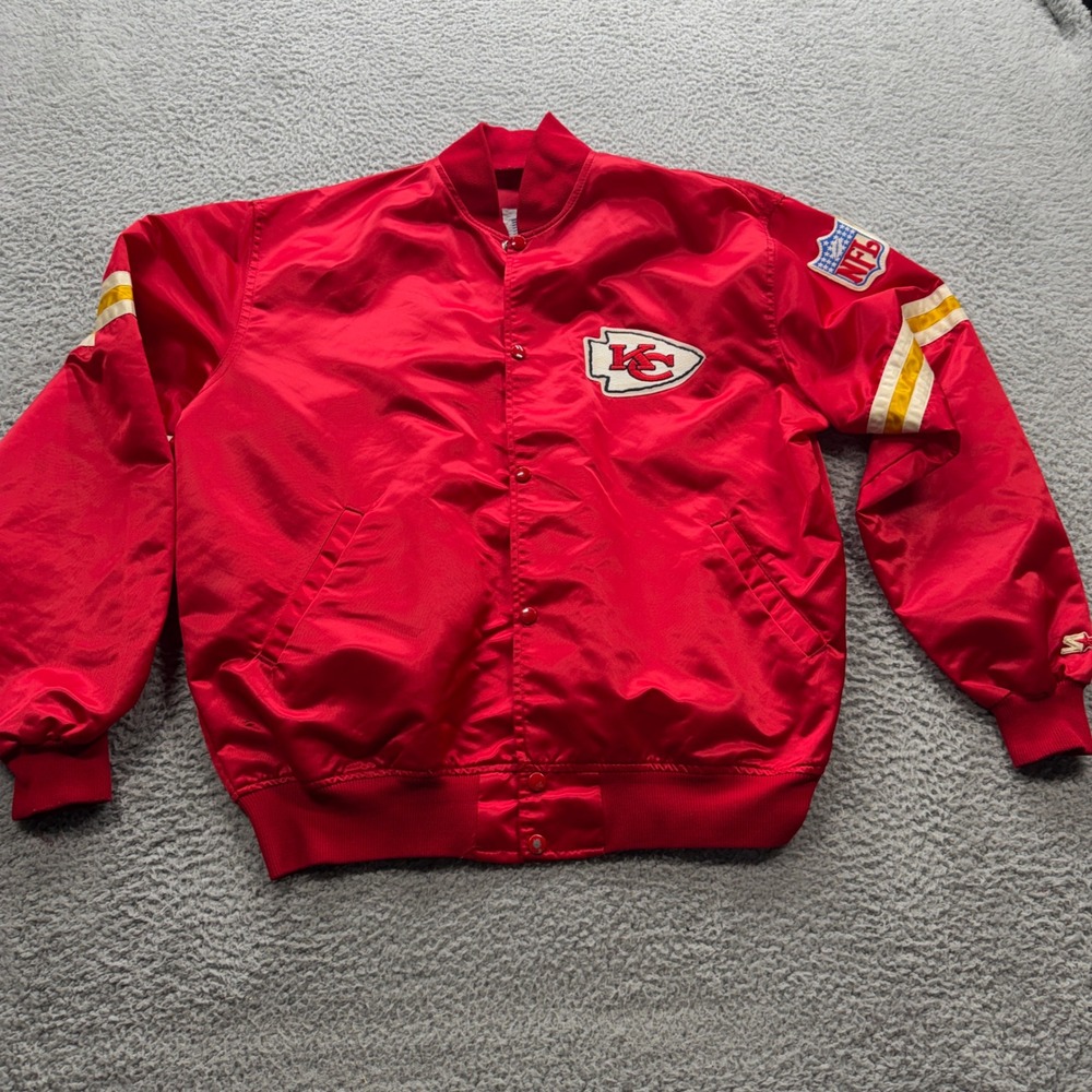 Starter Satin Bomber Jacket Mens XL Red Kansas City Chiefs Vintage NFL 90s USA